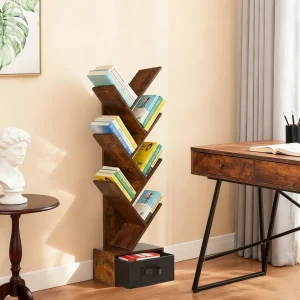 43IN Geometric Wooden Book Rack 7-Tier Tree Bookshelf