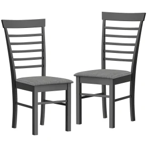 Wooden Dining Chairs Set of 2, Farmhouse Upholstered Kitchen Chairs with Rubber Wood Frame for Living Room, Dining Room, Black and Gray