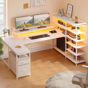 Computer Desk with 6 Storage Shelves & Drawers