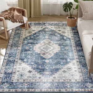 Area Rug, 4'x6' Vintage Oriental Medallion Distressed Rugs