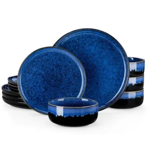 12/24 PCS Starry Blue Stoneware Dinnerware
