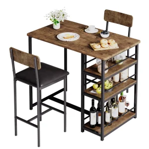 Bar Table and Chairs for 2, with 2 Upholstered Chairs,